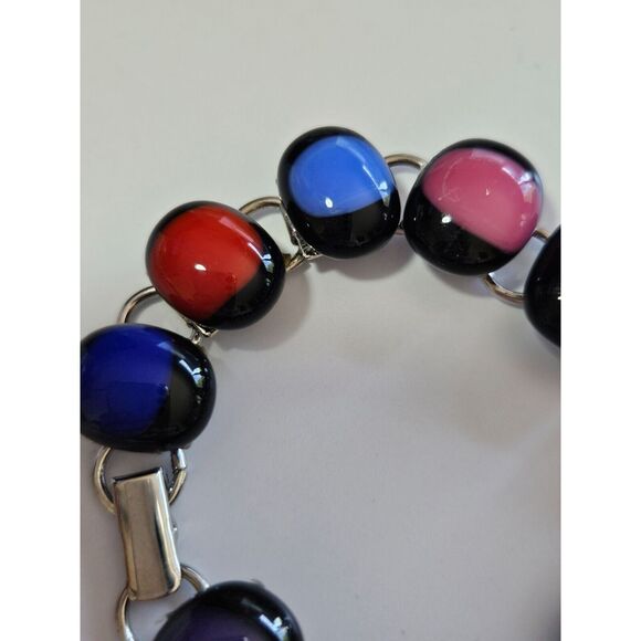 Silver tone black colorful glass bracelet - Picture 7 of 10